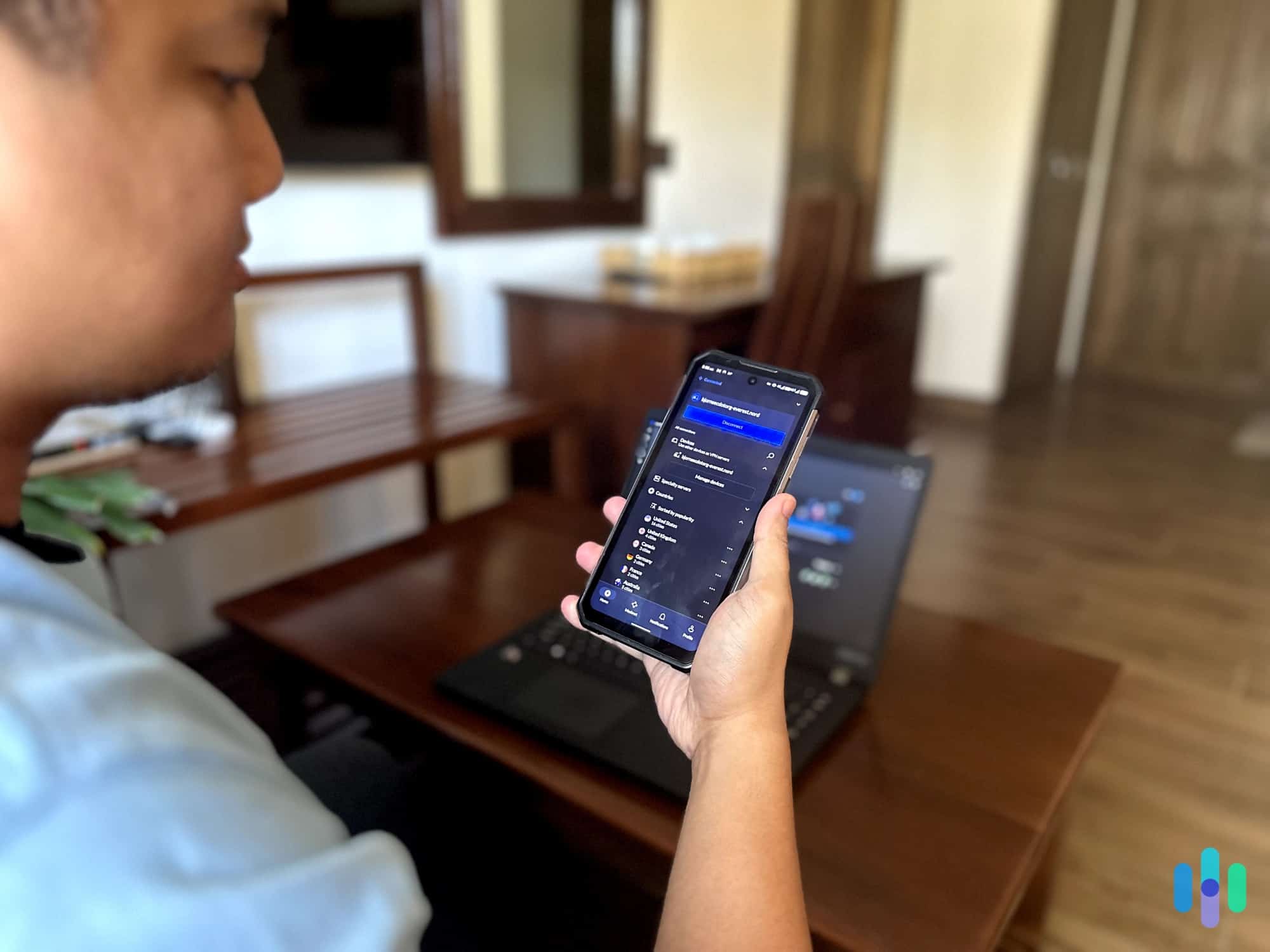 Brett Cruz (VPN expert) testing NordVPN’s Meshnet feature on his Android phone and Windows laptop. Brett Cruz (VPN expert) testing NordVPN's Meshnet feature on his Android phone and Windows laptop.
