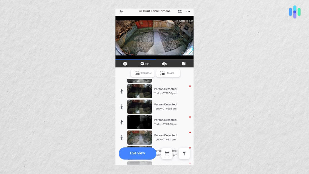 Lorex 4K Dual-Len event history in the Lorex app Lorex 4K Dual-Len event history in the Lorex app
