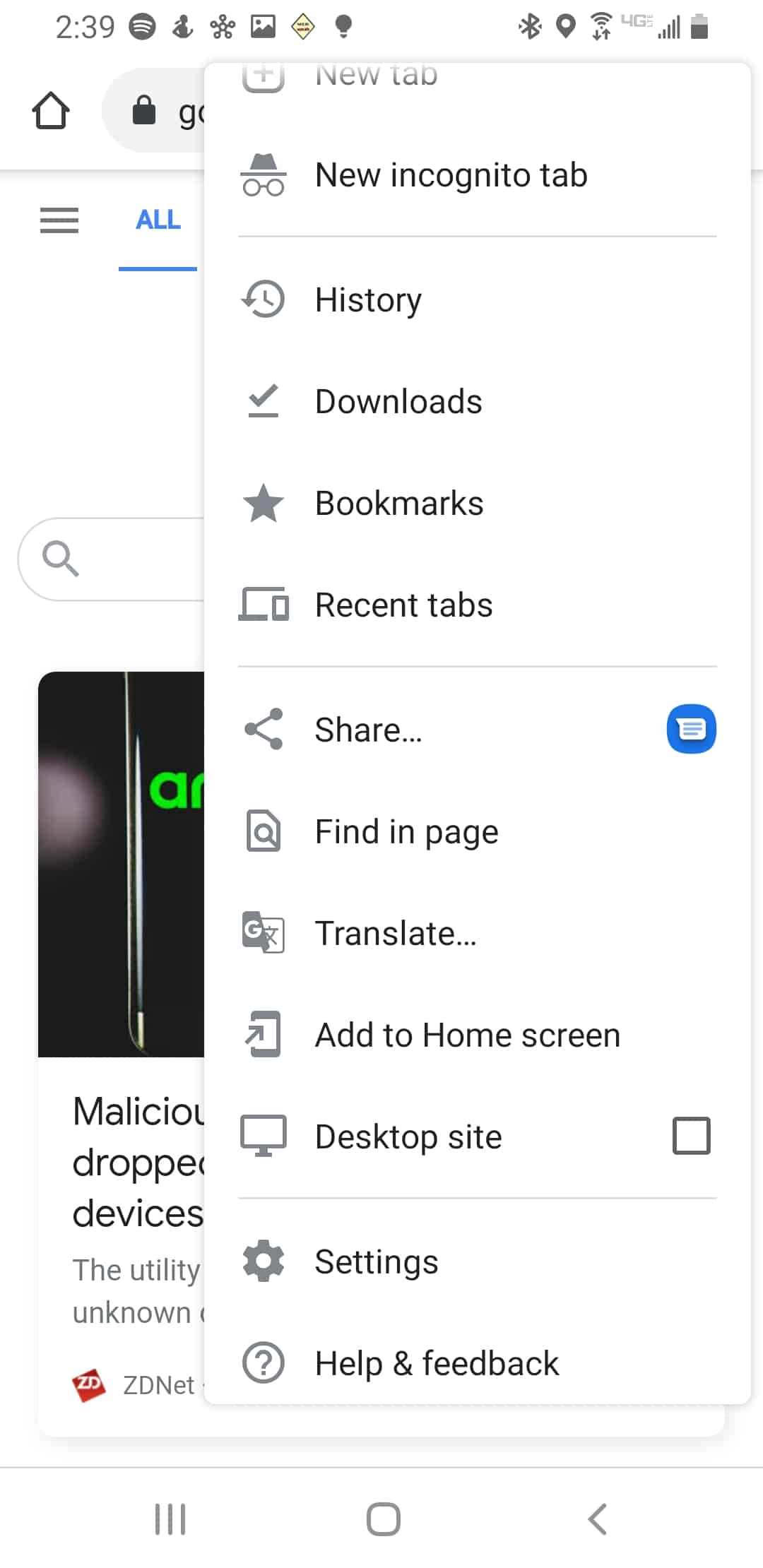 Stop Notifications Android – Menu Stop Notifications Android - Menu