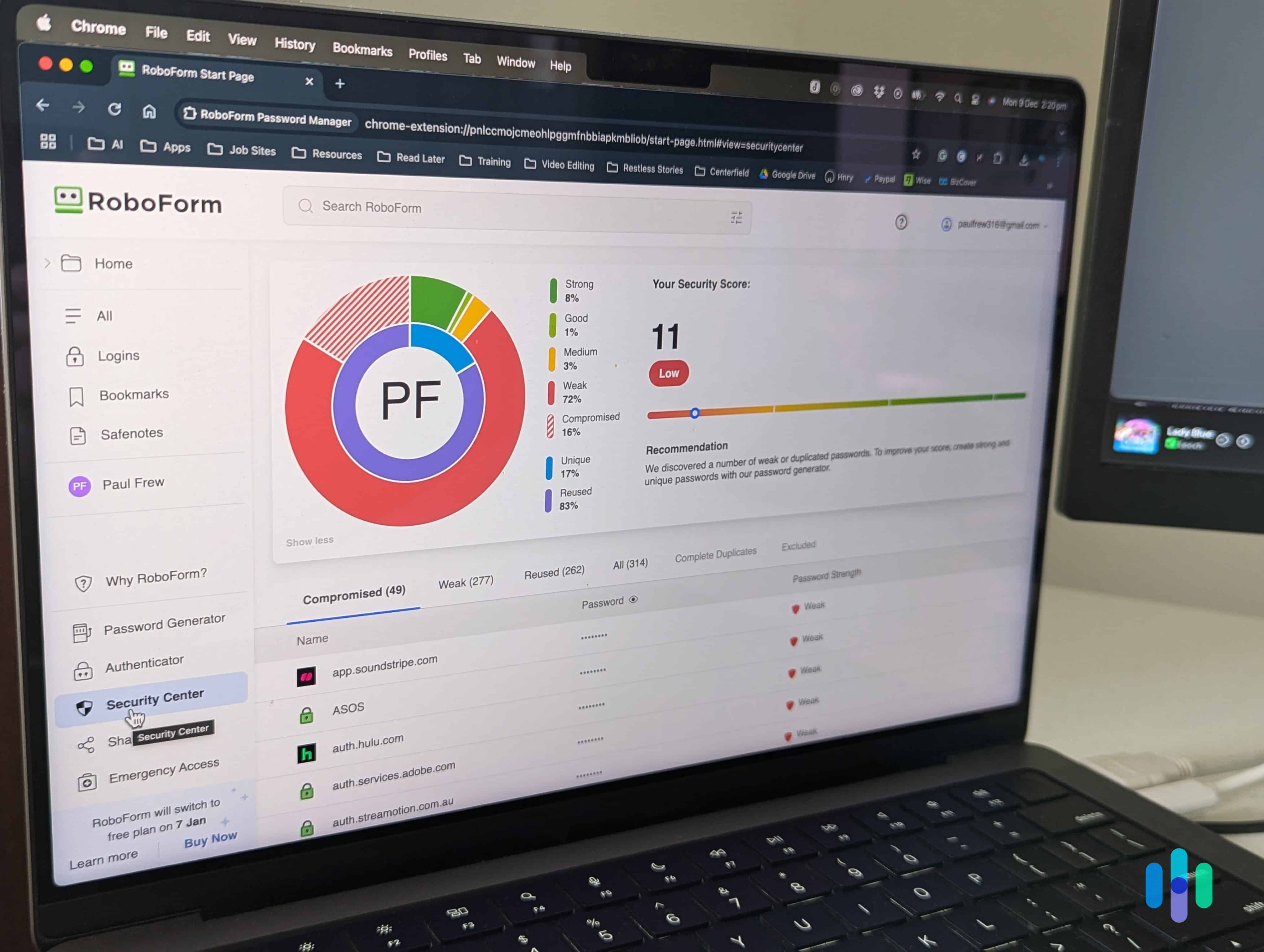 The Security Center assesses your data and gives you an overall score based on how secure your passwords are. The Security Center assesses your data and gives you an overall score based on how secure your passwords are.