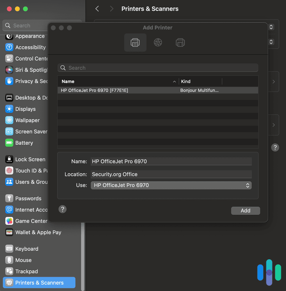 Adding a new device connection to printer Adding a new device connection to printer
