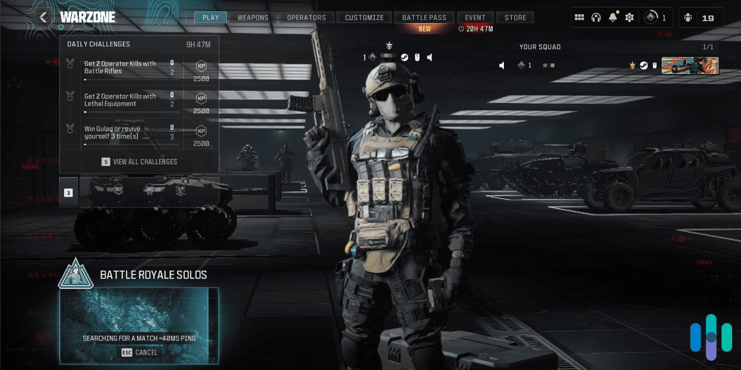 Call of Duty: Warzone bot lobby with VPN enabled Call of Duty: Warzone bot lobby with VPN enabled