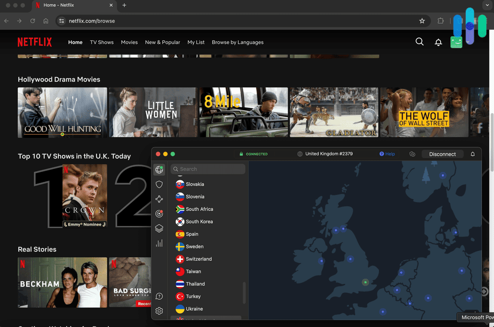 VPN connected to a UK server to watch UK Netflix content VPN connected to a UK server to watch UK Netflix content