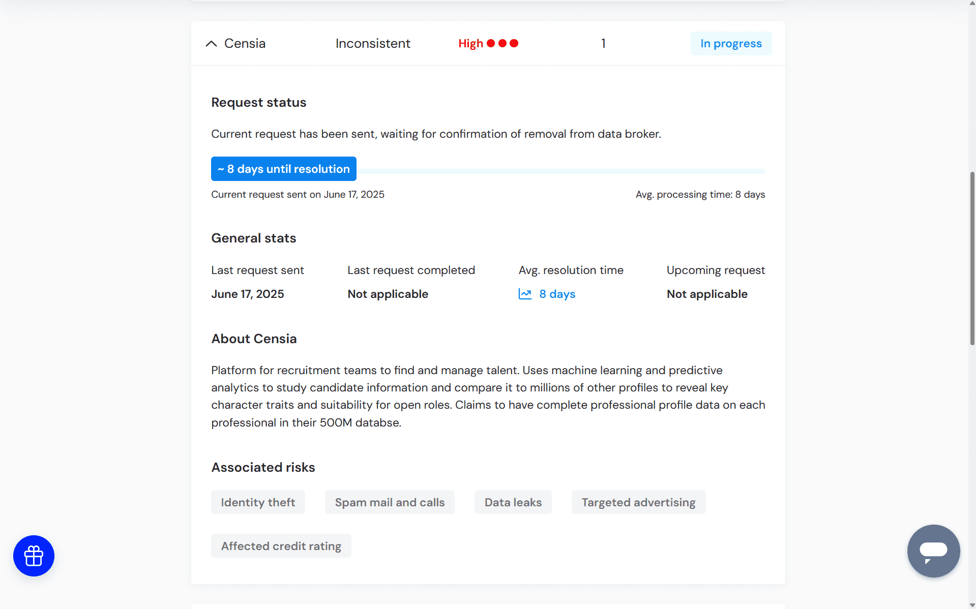 Details of a Specific Request Incogni specific request