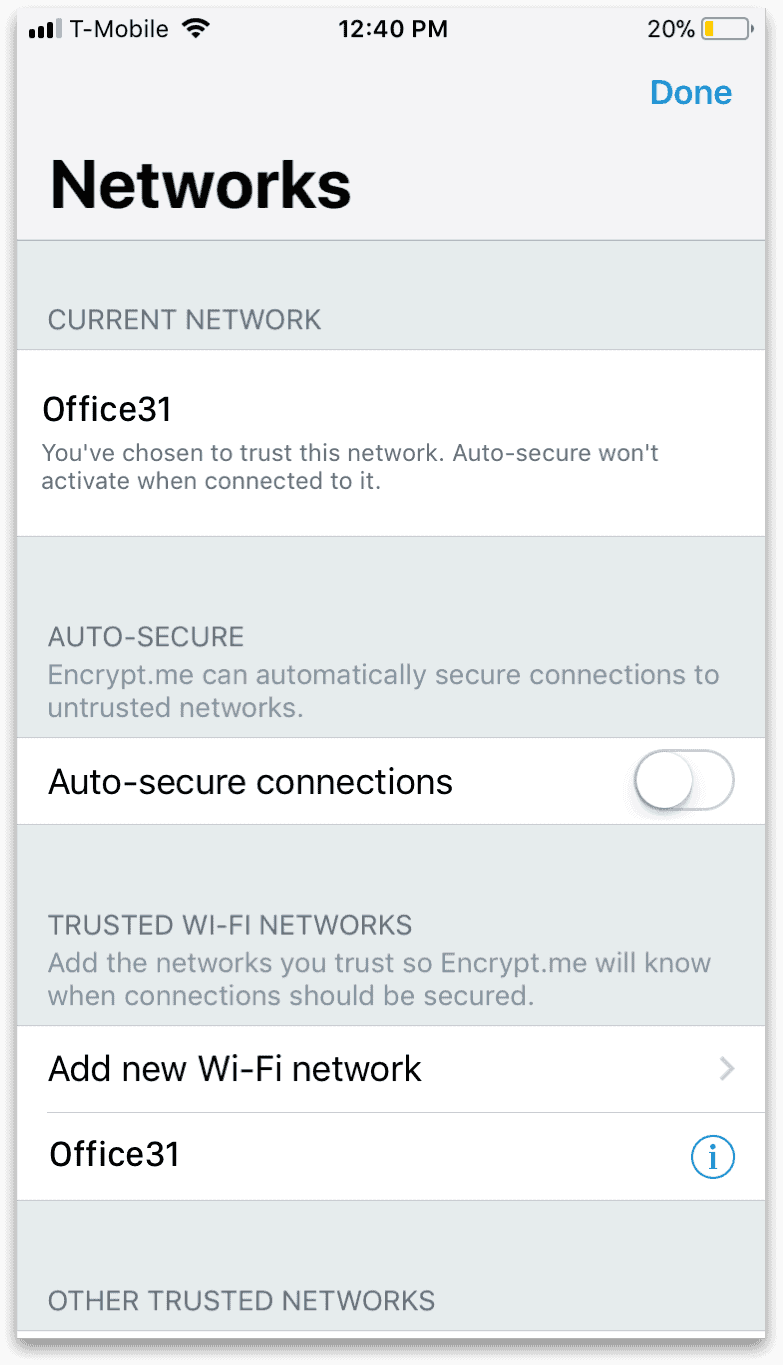 Encrypt.me iOS App screenshot Encrypt.me iOS App screenshot