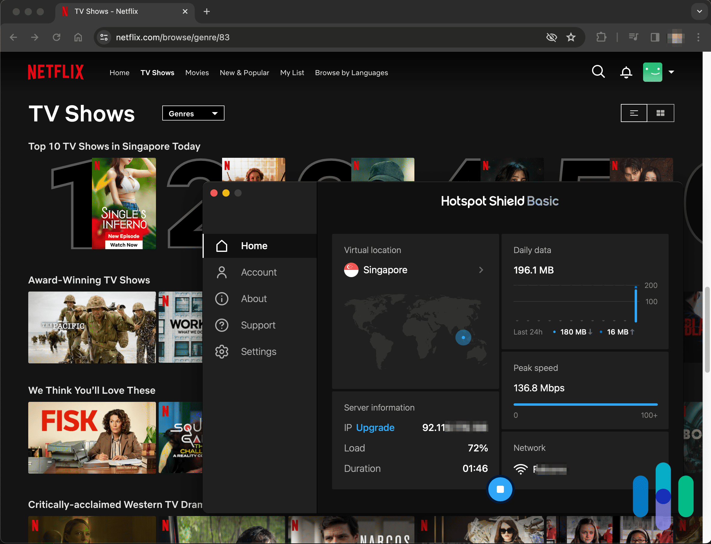 Hotspot Shield connected to Singapore browsing Netflix Hotspot Shield connected to Singapore browsing Netflix