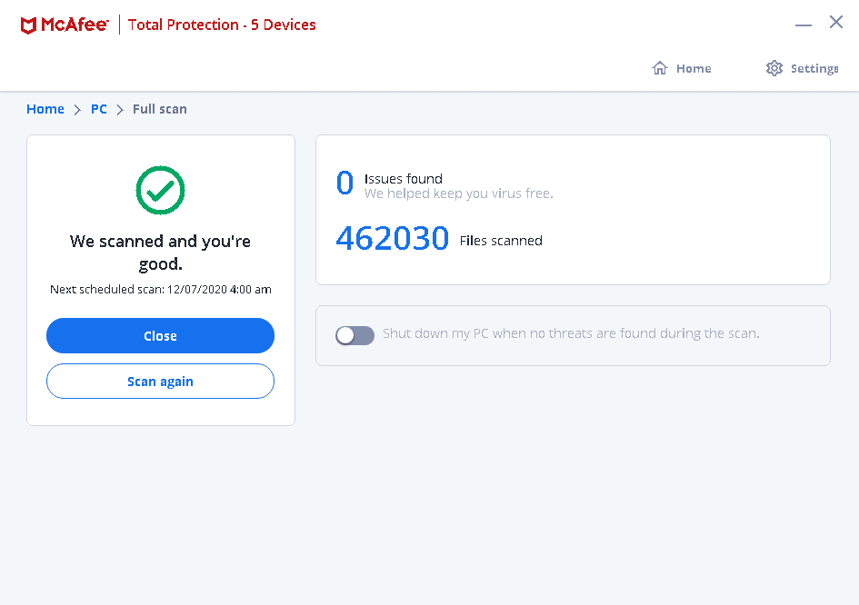 McAfee Finished Full Scan McAfee Finished Full Scan