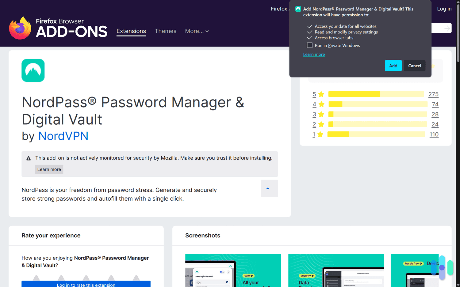 After installing the NordPass extension, we added it to Firefox to start managing our passwords. After installing the NordPass extension, we added it to Firefox to start managing our passwords.