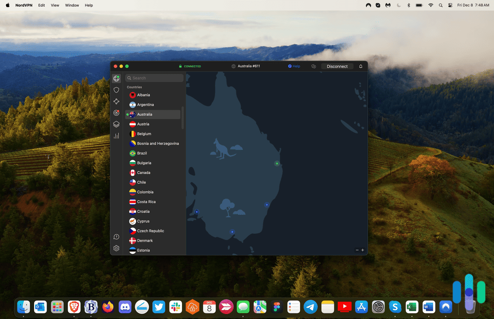 NordVPN’s Mac app connected to Australia NordVPN’s Mac app connected to Australia