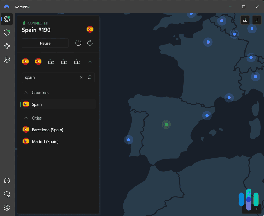 NordVPN connected to Madrid. NordVPN connected to Madrid.