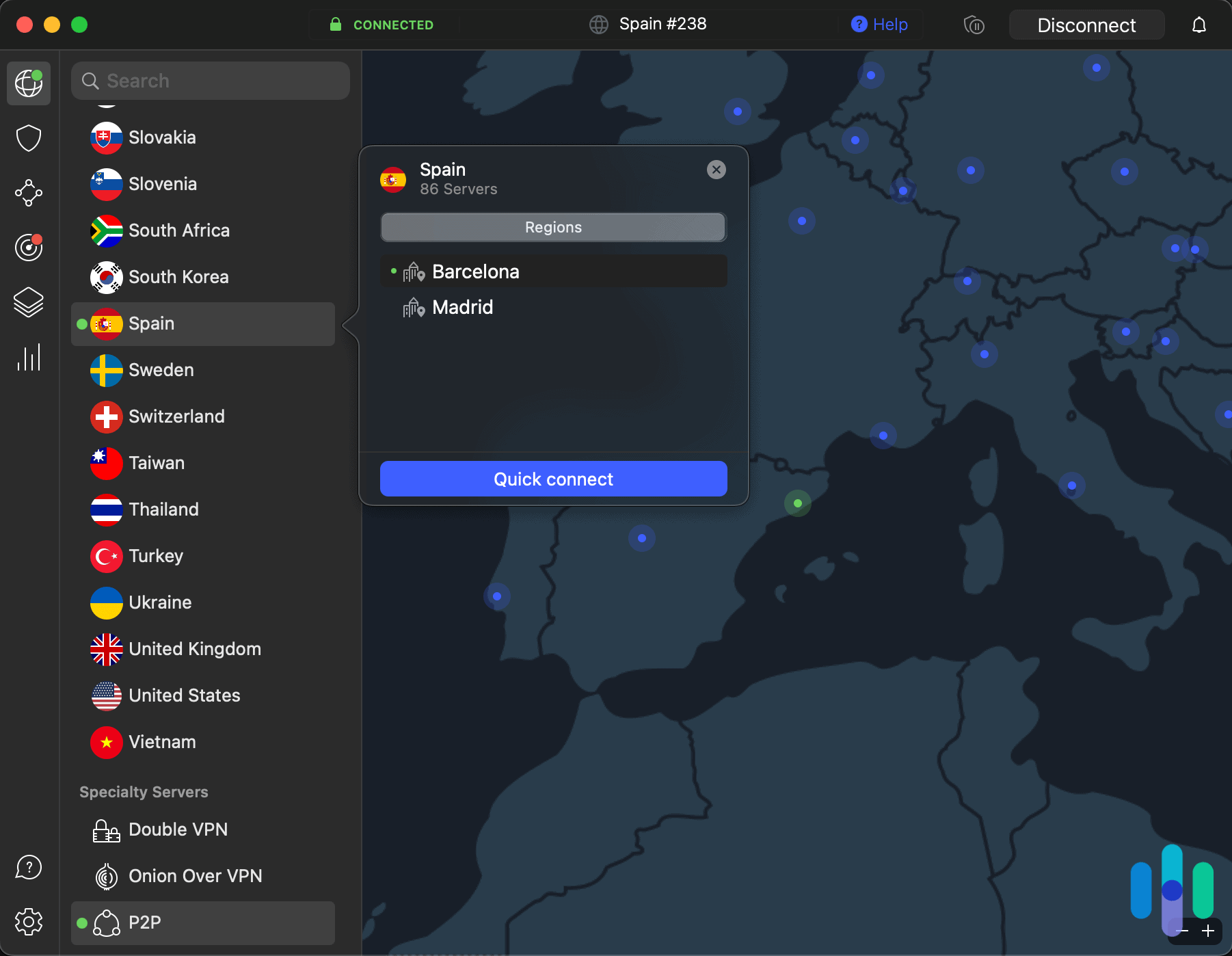 NordVPN desktop app connected to Barcelona, Spain NordVPN desktop app connected to Barcelona, Spain