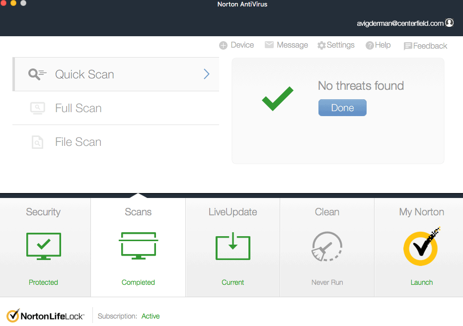 Norton Quick Scan Completed Norton Quick Scan Completed