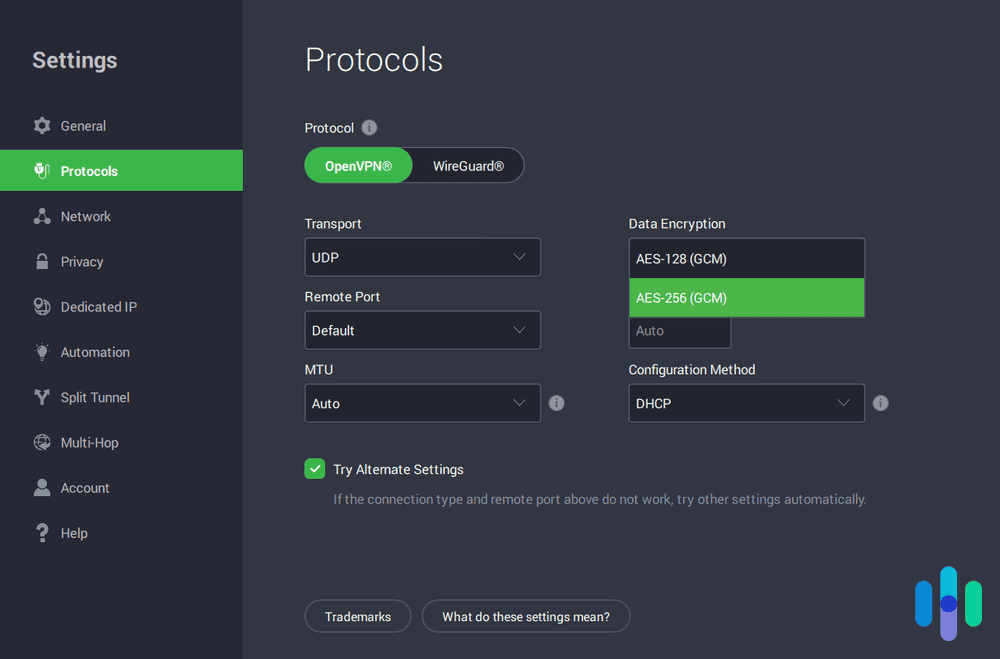 Private Internet Access VPN's advanced protocol settings Private Internet Access VPN's advanced protocol settings