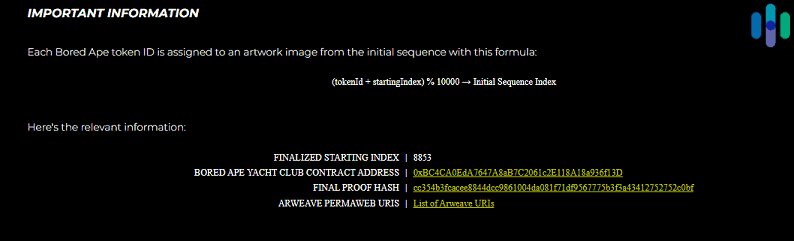 Provenance Page for Bored Ape Yacht Club Provenance Page for Bored Ape Yacht Club
