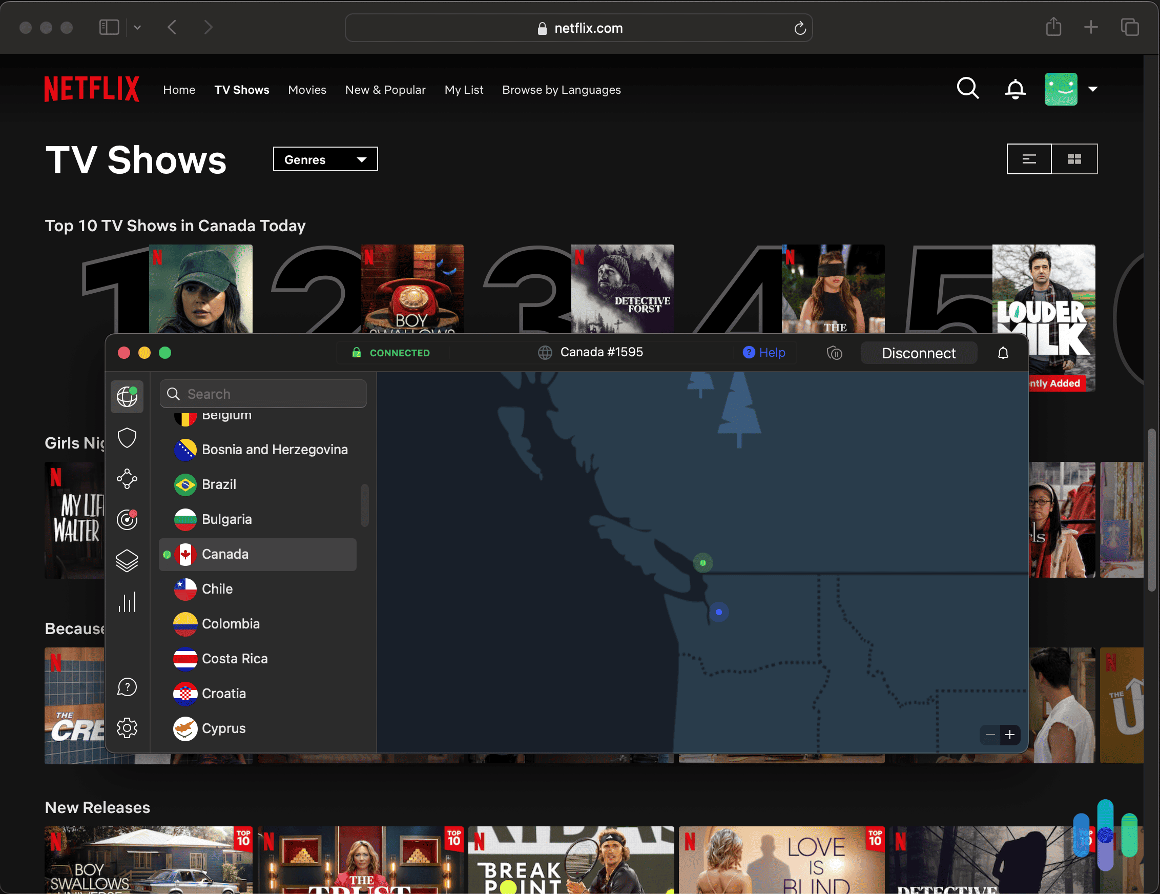 Using Safari with NordVPN while connected to Canada and browsing Netflix Using Safari with NordVPN while connected to Canada and browsing Netflix