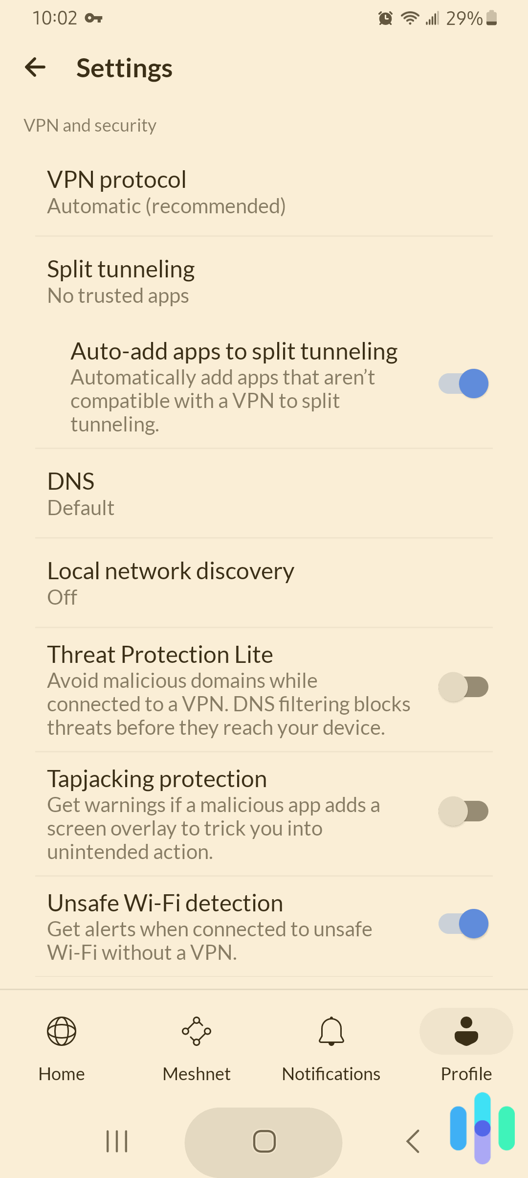 NordVPN settings on the Android App NordVPN settings on the Android App
