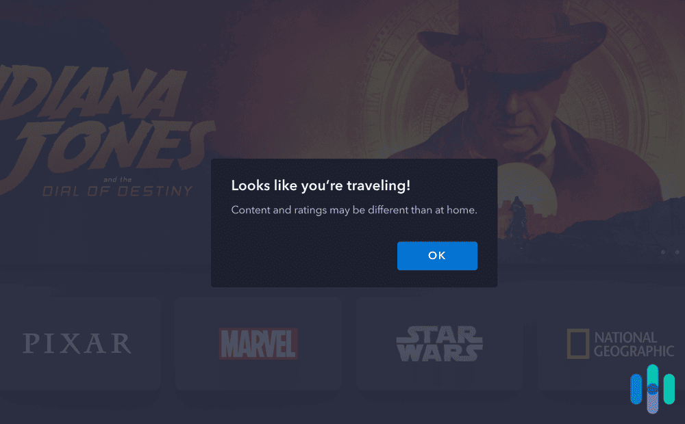 Travel popup on Disney+ which noticed we were in a different location Travel popup on Disney+ which noticed we were in a different location