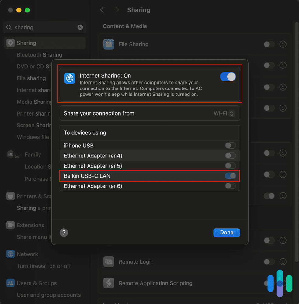 Turning on Internet Sharing on Mac Turning on Internet Sharing on Mac