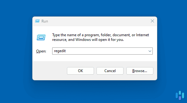 Typing “regedit” into Run on Windows Typing "regedit" into Run on Windows