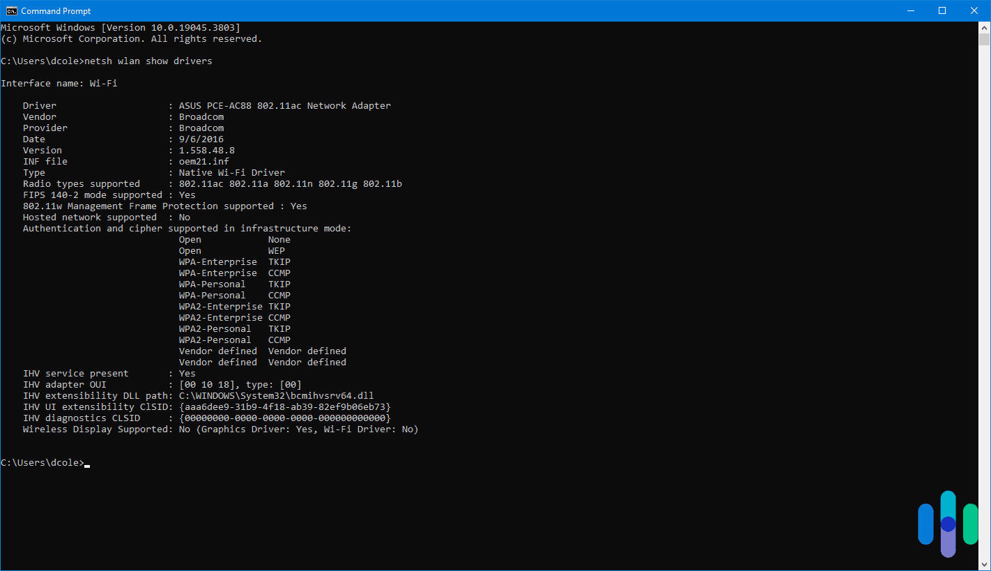 “netsh wlan show drivers” results in Command Prompt "netsh wlan show drivers" results in Command Prompt